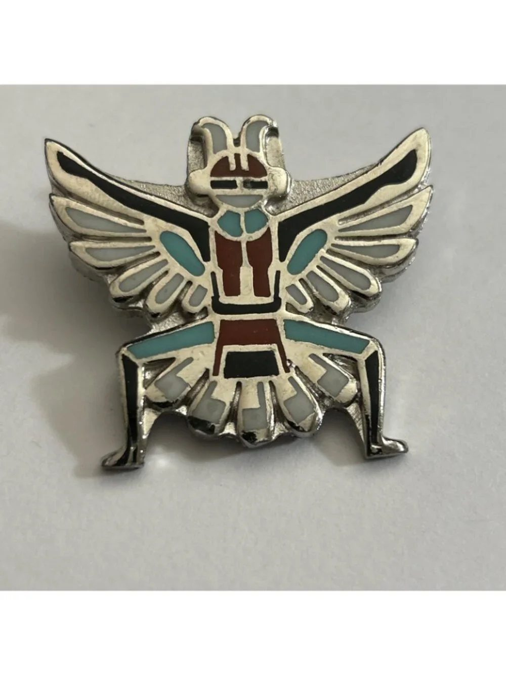 Native American Zuni Knifewing Dancer Bolo Tie Slide Pendant Turquoise & Silver